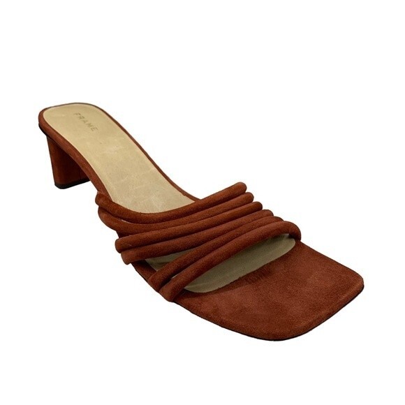 NEW Frame Le Tonga Mules Slides Brick Brown Heels 40.5 / 10 Strappy Sandals - Picture 3 of 9